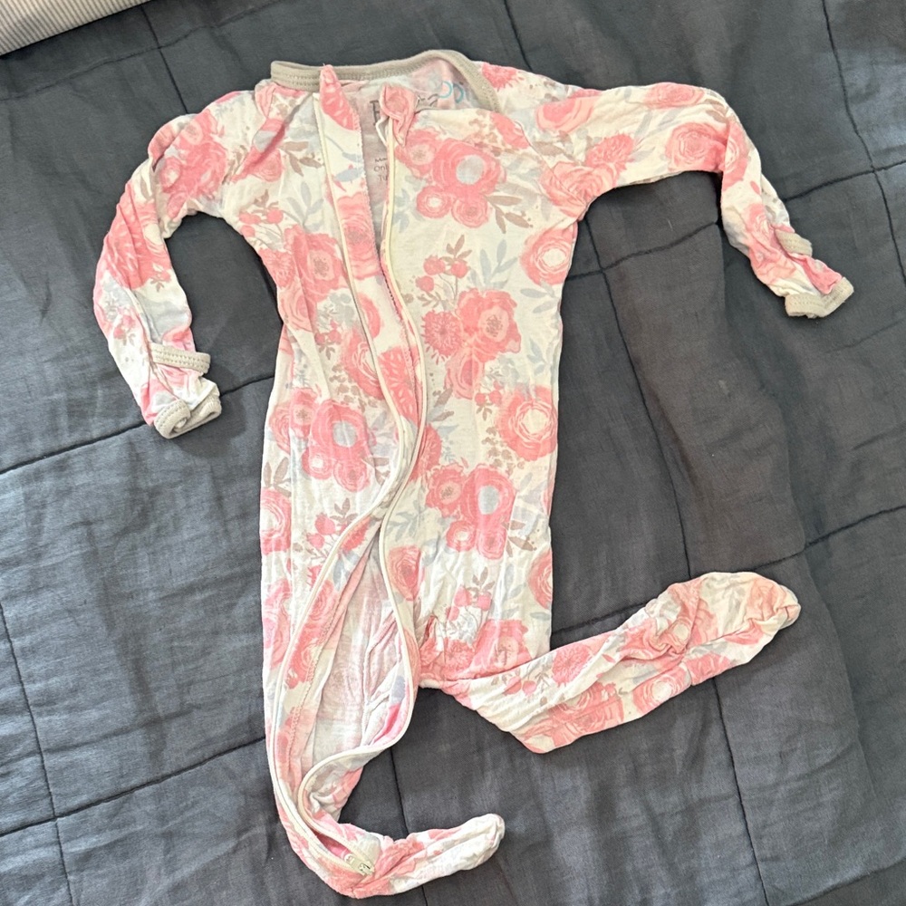 Charming Pink and Gray Floral Kids Footie